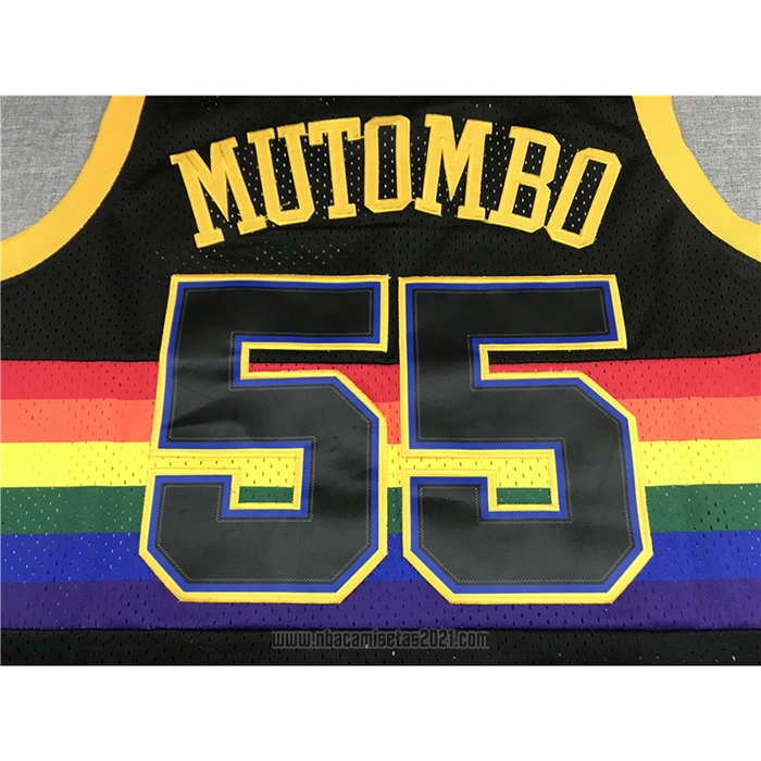 Camiseta Denver Nuggets Dikembe Mutombo #55 Mitchell & Ness 1991-92 Negro